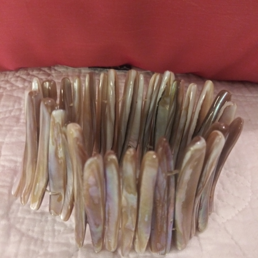 Iridescent Linear Bead Stretch Cuff Bracelet